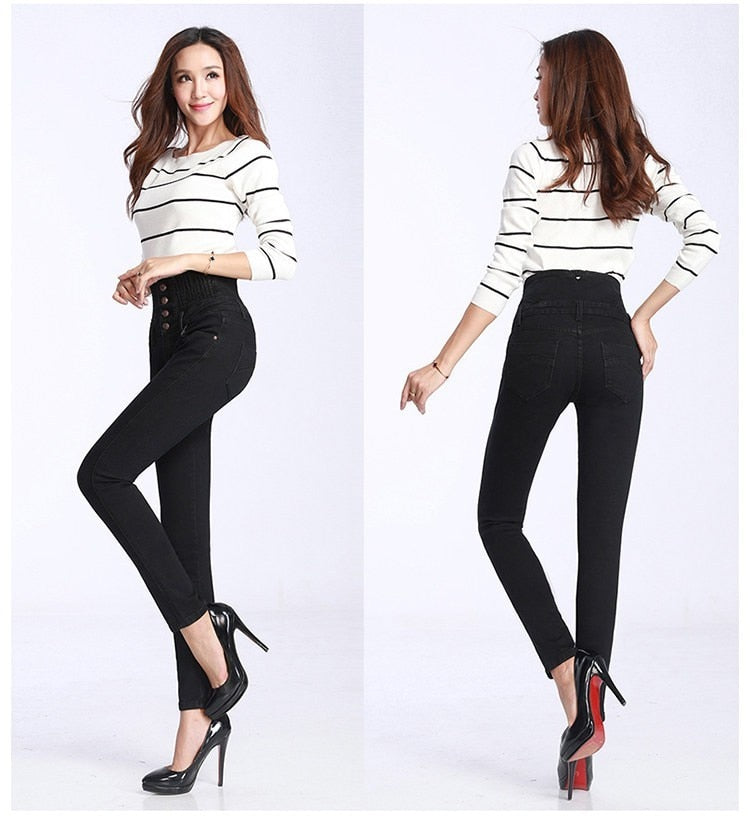 KittenAlarm - Fashion Women Denim Pants Elastic High Waist Skinny Stretch Jean Female Spring/Autumn Jeans Feet Pantalones Mujer Plus Size