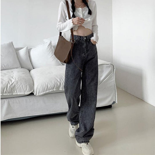 KittenAlarm - Woman Jeans High Waist Clothes Wide Leg Denim Clothing Blue Streetwear Vintage Quality Fashion Harajuku Straight Pants