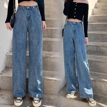 KittenAlarm - streetwear high waist women's fashion jeans woman girls women wide leg pants trousers female trousers denim bagge mom jeans
