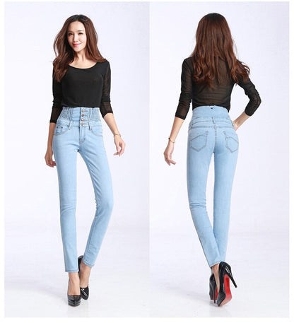 KittenAlarm - Fashion Women Denim Pants Elastic High Waist Skinny Stretch Jean Female Spring/Autumn Jeans Feet Pantalones Mujer Plus Size
