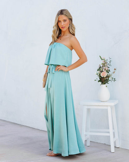 Head Over Heels Strapless Satin Maxi Dress - Mint