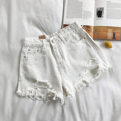 KittenAlarm - Casual High Waist Denim Shorts Women Summer  Pocket Tassel Hole Ripped jeans Short Female Femme Short Pants Women