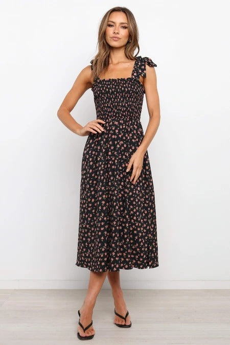 Violette Floral Satin Cutout Maxi Dress - Black