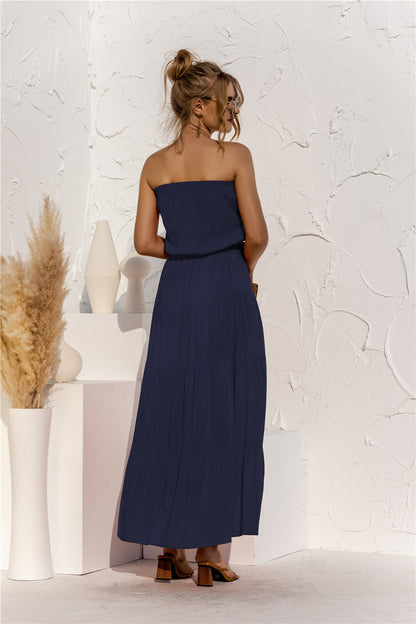 Free Falling Strapless Tiered Maxi Dress - Deep Navy