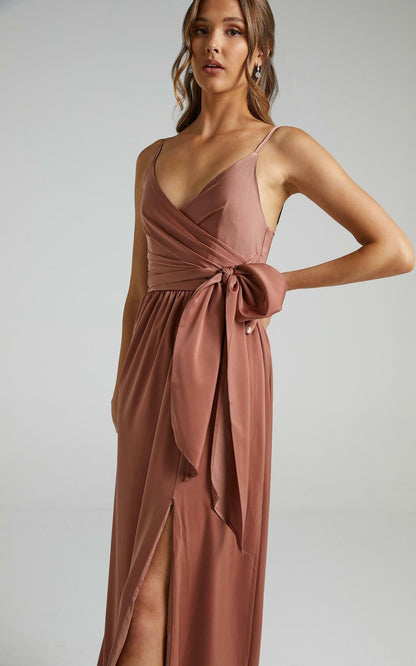 Limelight Satin High Low Maxi Dress - Mauve