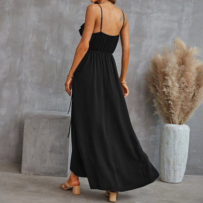 Evanne Pocketed Halter Maxi Dress - Black