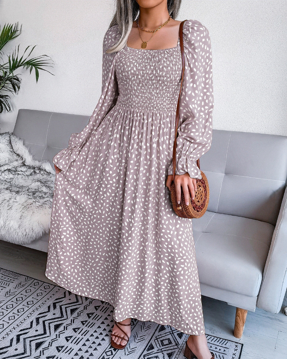 Energetic Smocked Floral Maxi Dress