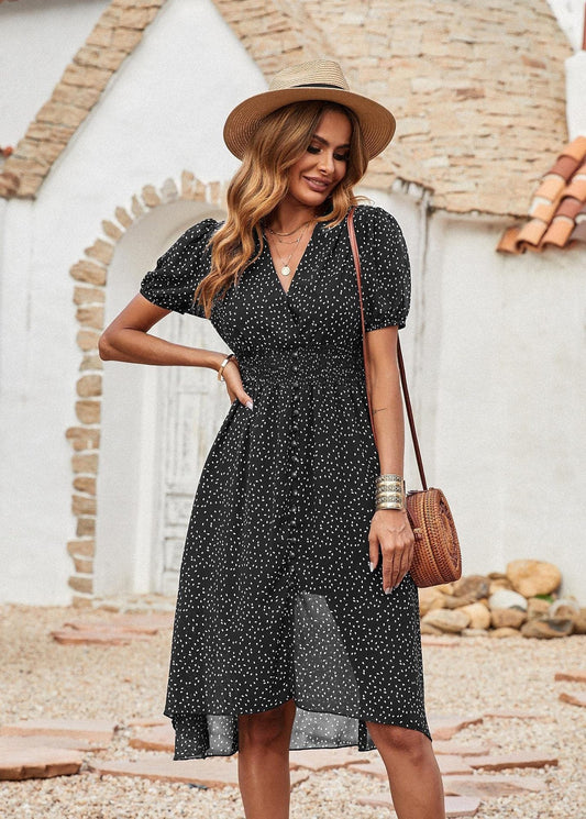 Larkspur Pocketed Button Down Ruffle Maxi Dress - Black