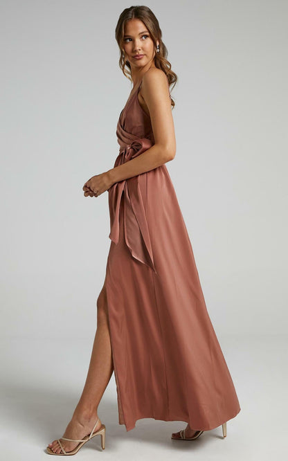 Limelight Satin High Low Maxi Dress - Mauve