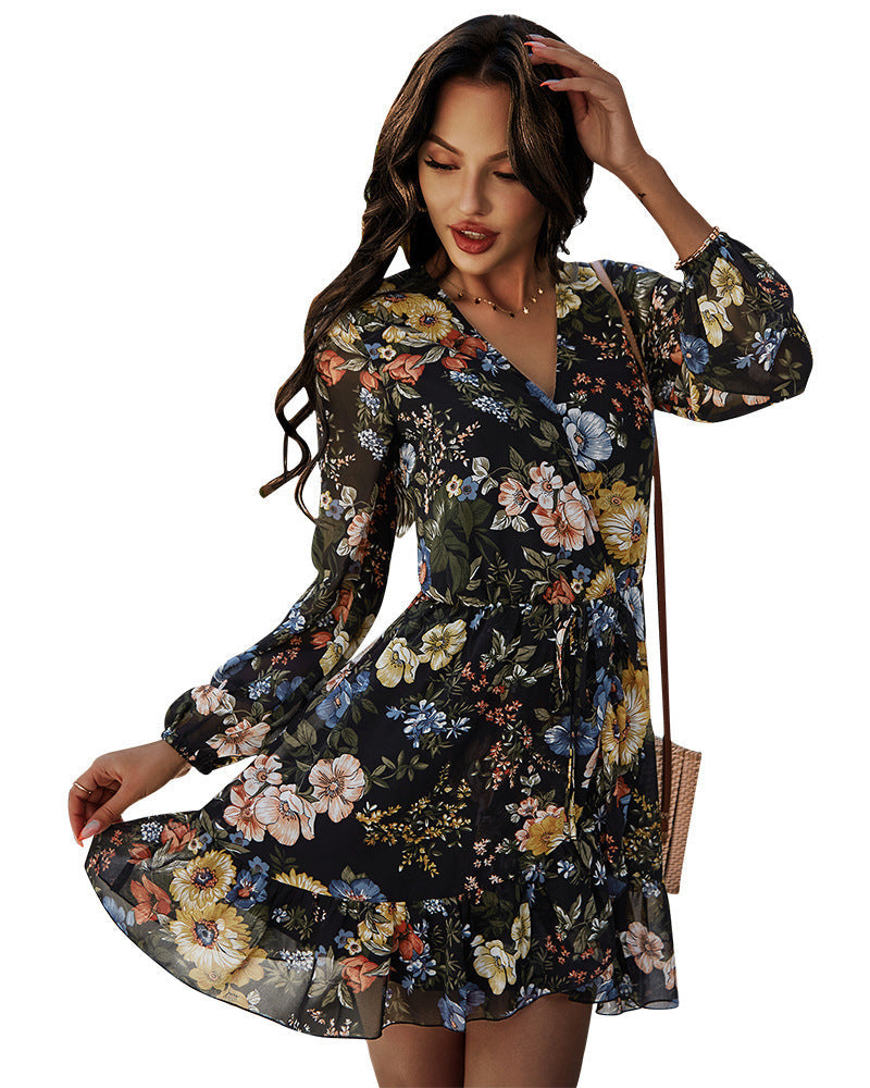 Palazzo Floral Ruffle Wrap Dress