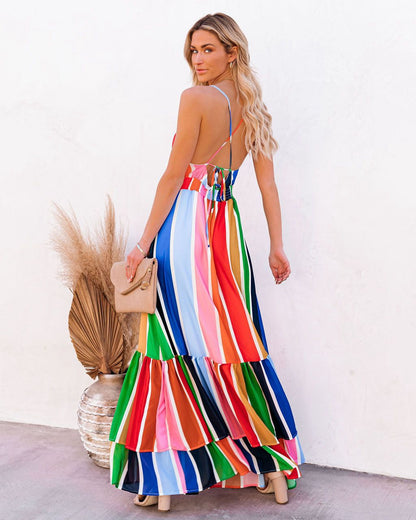 Fiesta To Siesta Crochet Striped Maxi Dress - Yellow Orange Multi