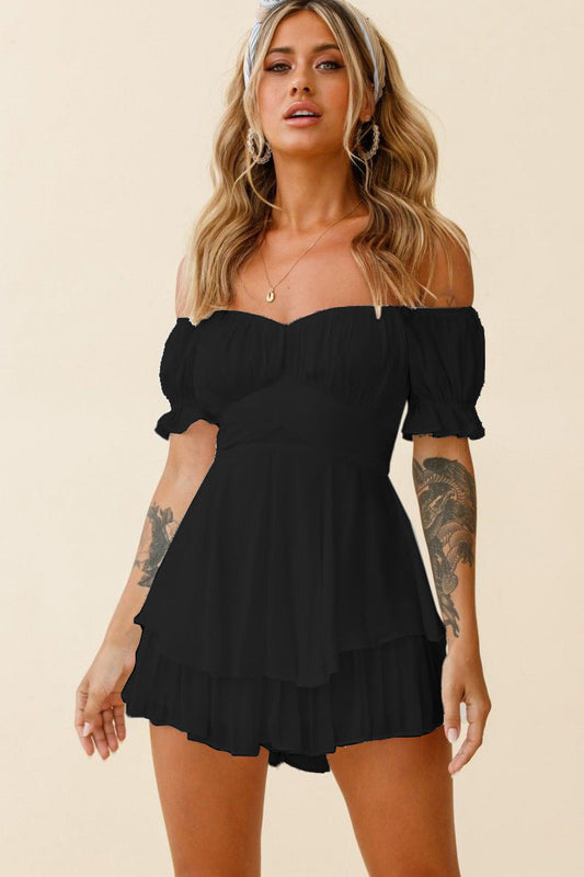 Mahoney Smocked Ruffle Mini Dress - Black