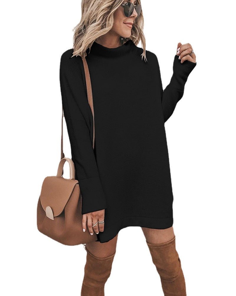 Marcelle Mock Neck Knit Dress - Black