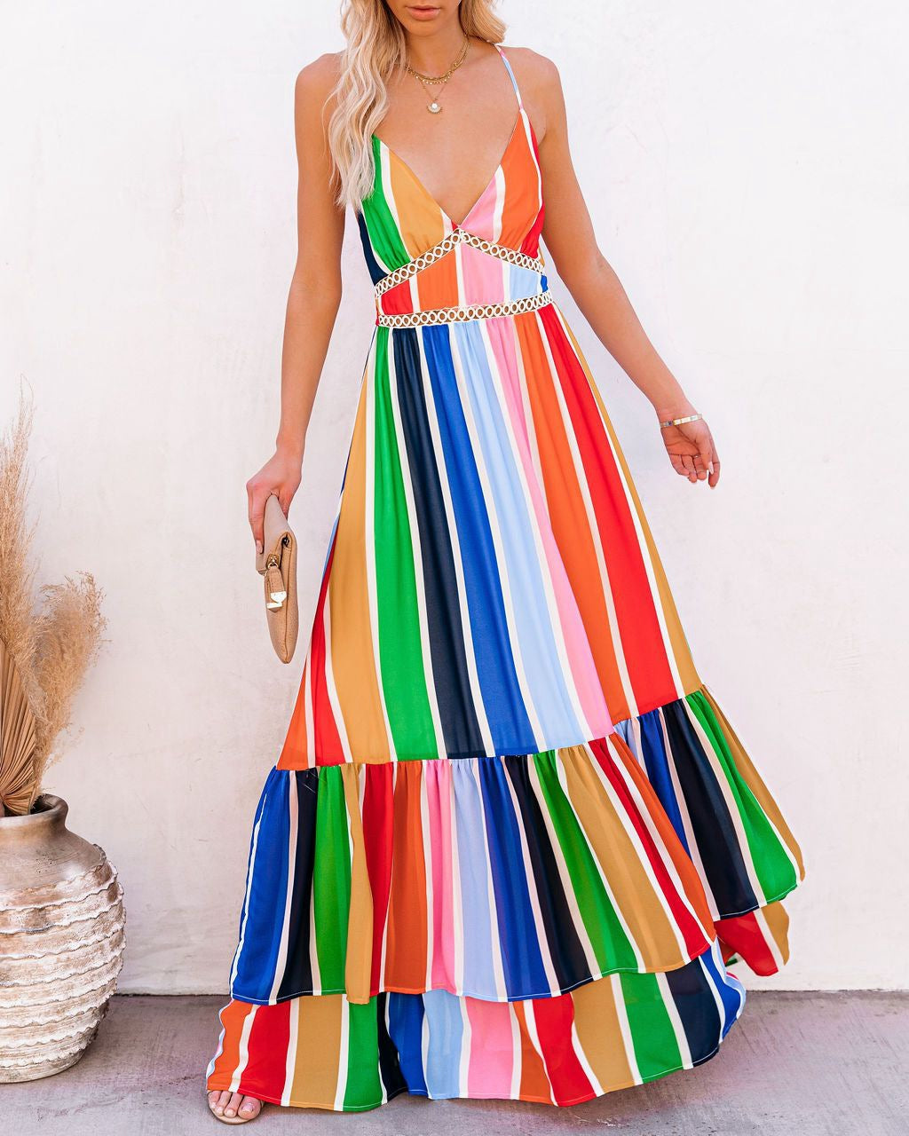 Fiesta To Siesta Crochet Striped Maxi Dress - Yellow Orange Multi