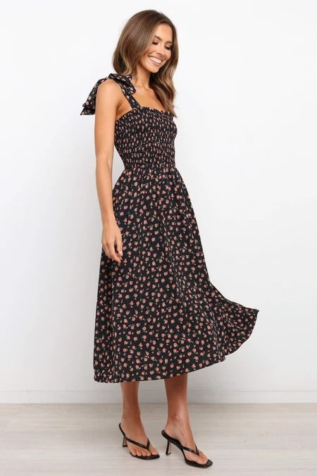 Violette Floral Satin Cutout Maxi Dress - Black