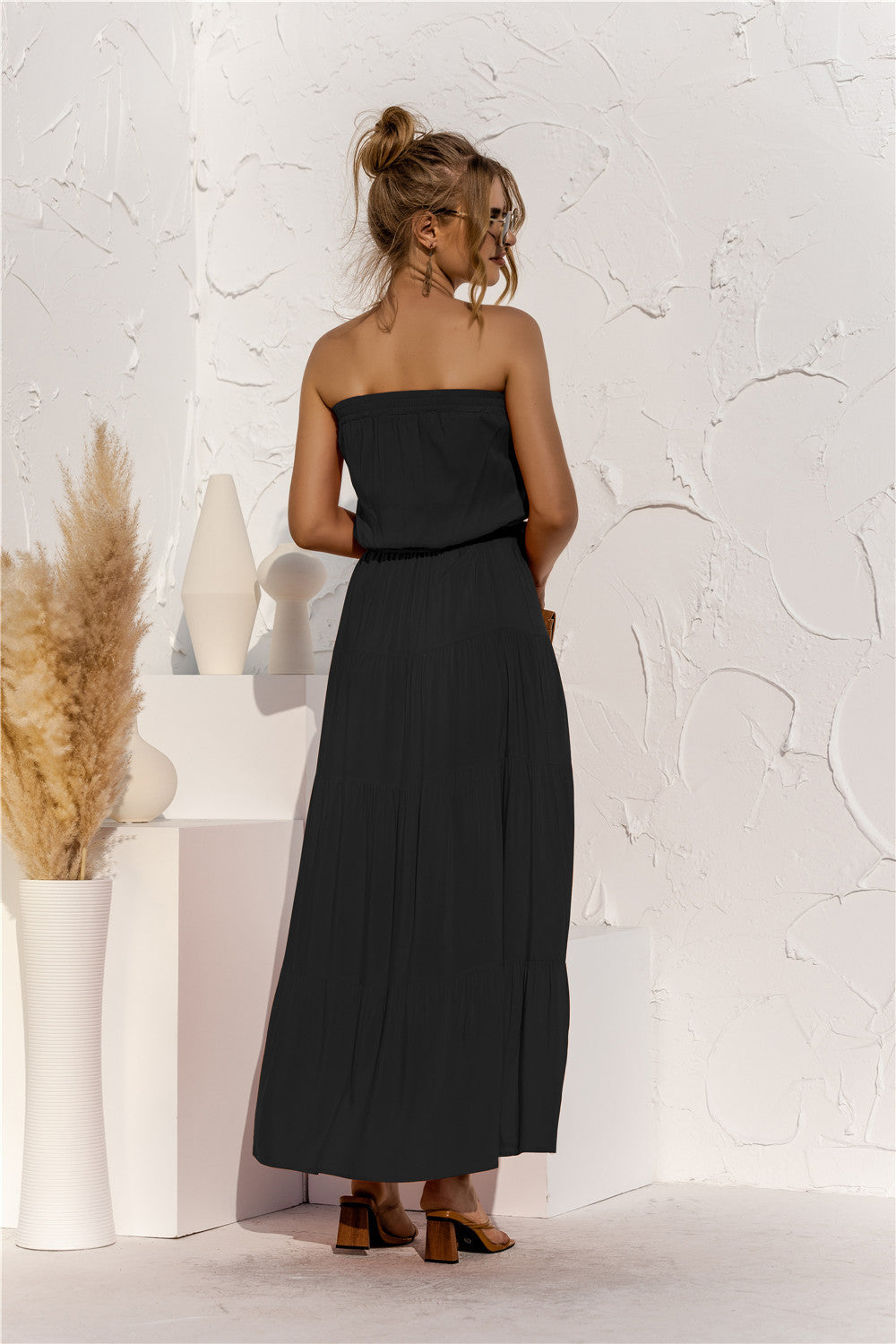 Free Falling Strapless Tiered Maxi Dress - Olive