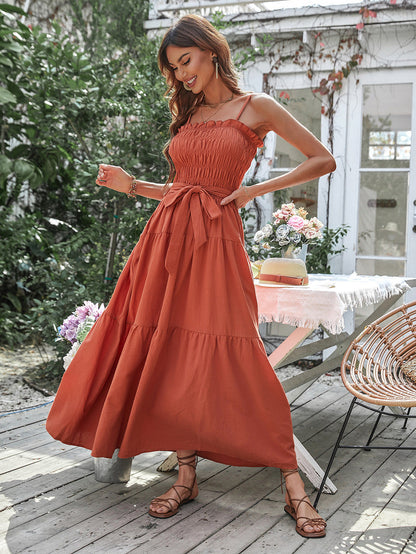 Free Falling Strapless Tiered Maxi Dress - Papaya