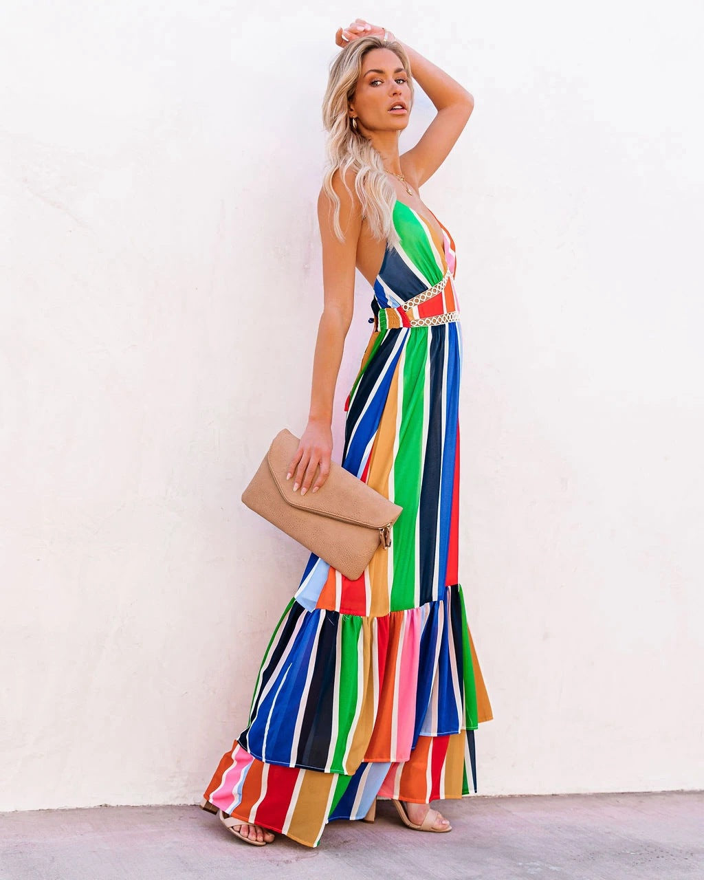 Fiesta To Siesta Crochet Striped Maxi Dress - Yellow Orange Multi