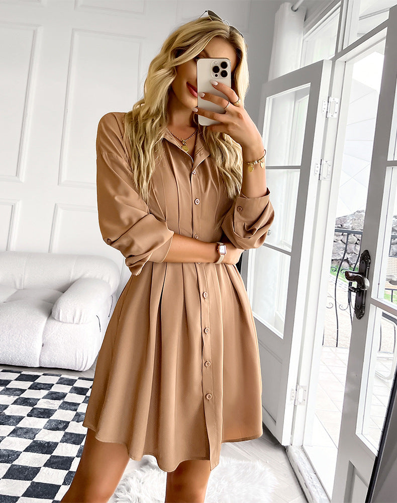 Sarabeth Pintuck Button Down Shirt Dress - Camel