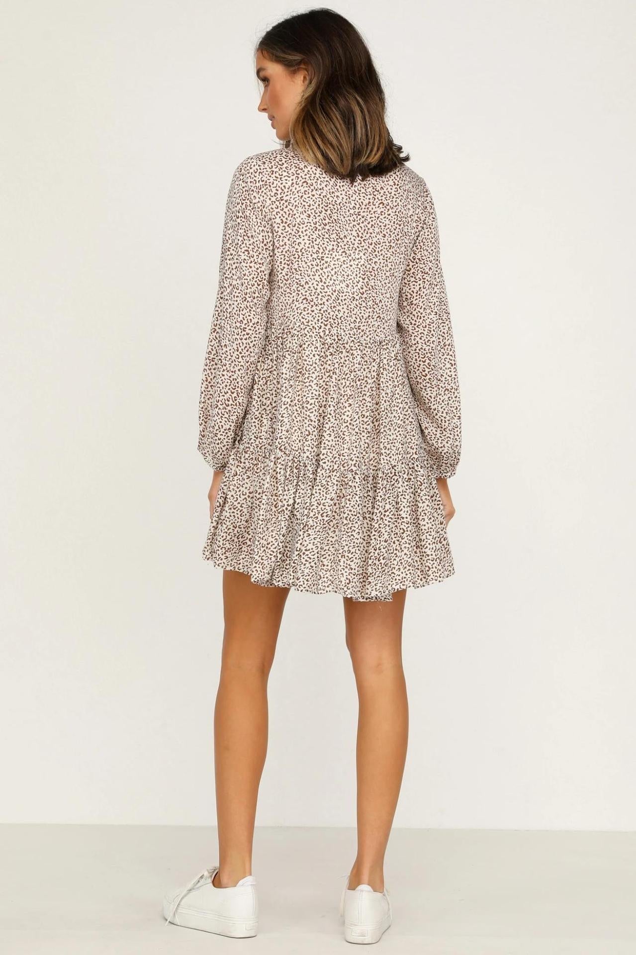 Now Or Never Animal Print Knit Henley Dress