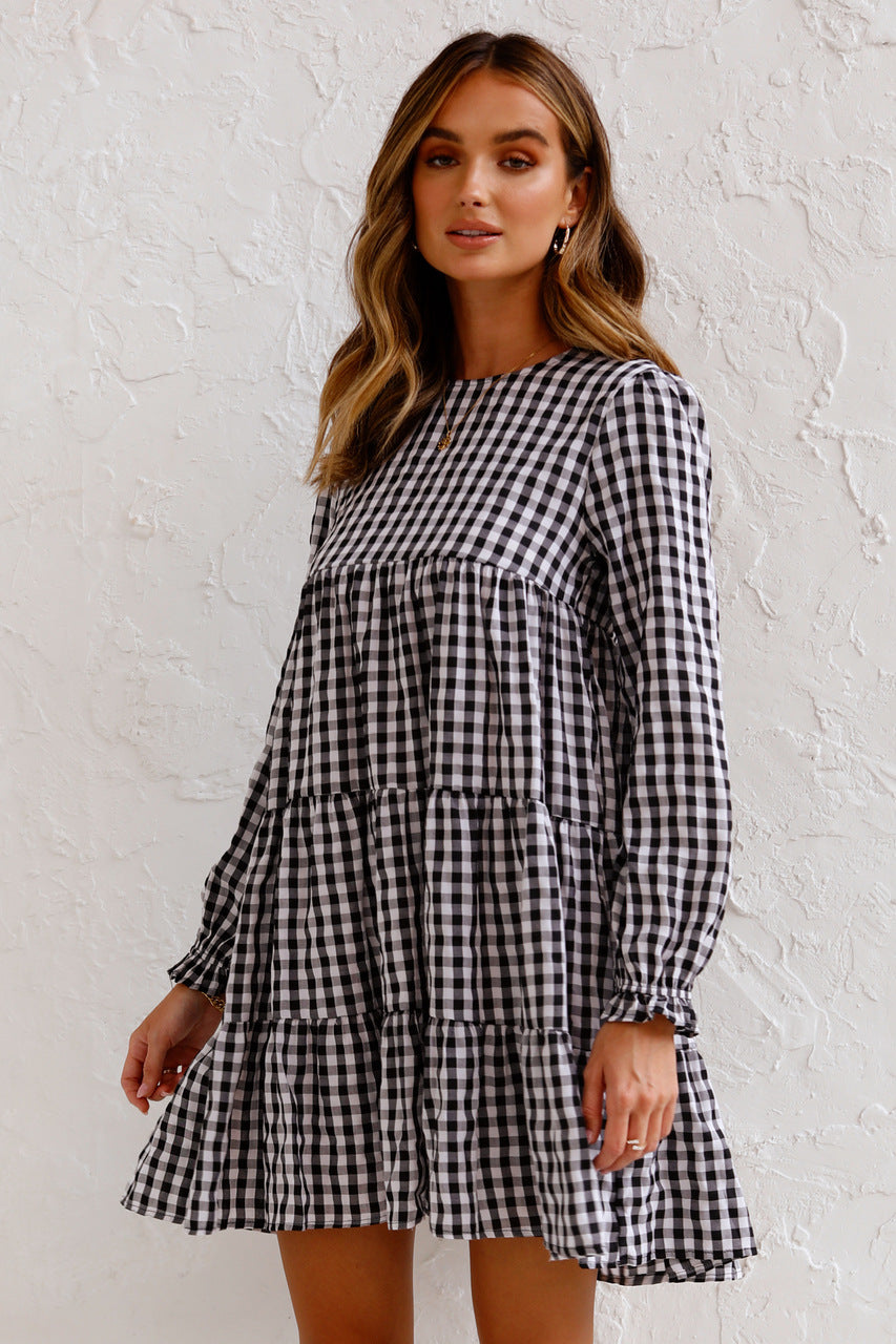 Urika Cotton Blend Plaid Babydoll Dress - FINAL SALE