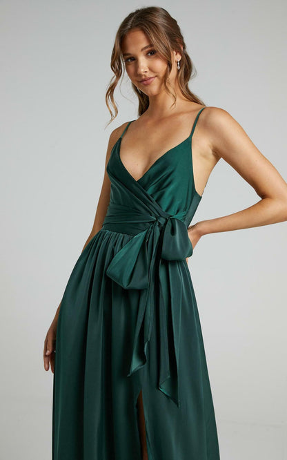 Limelight Satin High Low Maxi Dress - Olive