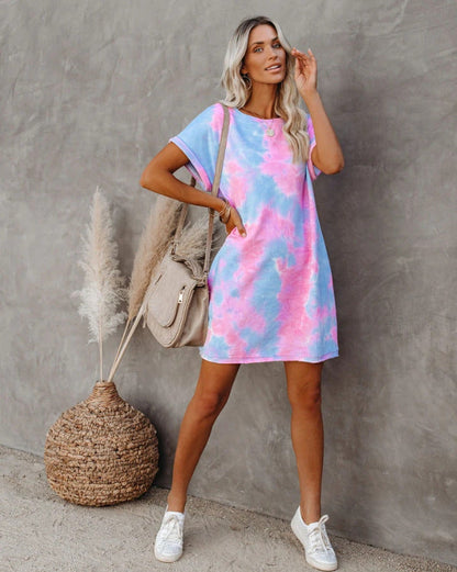 Pastels Cotton Tie Dye Sweatshirt Dress