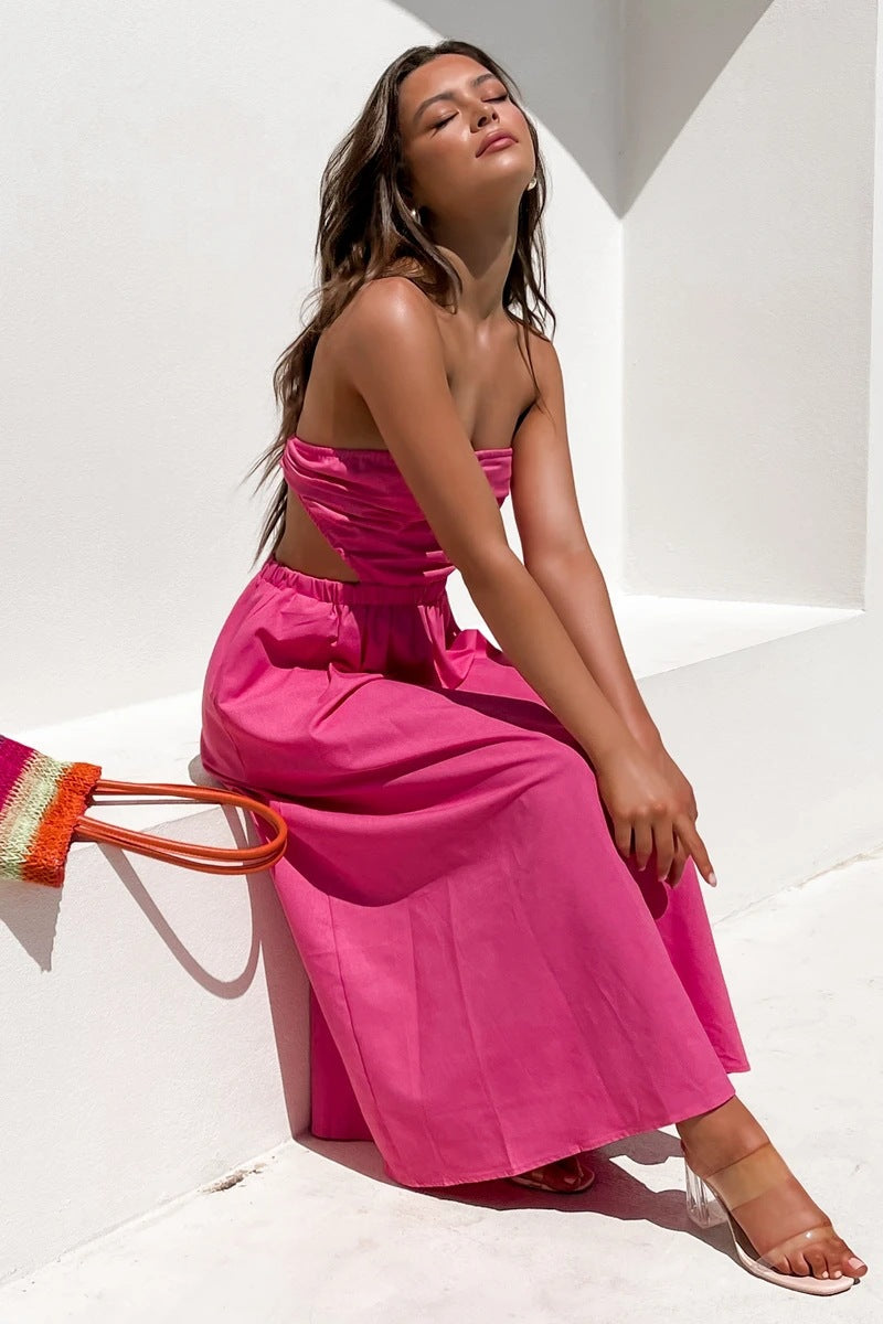 Head Over Heels Strapless Satin Maxi Dress - Pink