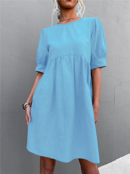 Marketa Puff Sleeve Babydoll Dress - Blue