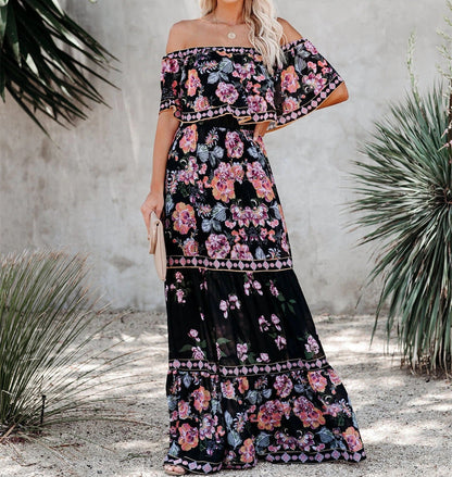 Montecito Floral Off The Shoulder Maxi Dress