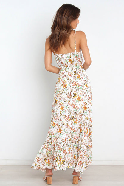 Bingham Satin Floral Ruffle Maxi Dress - Cream