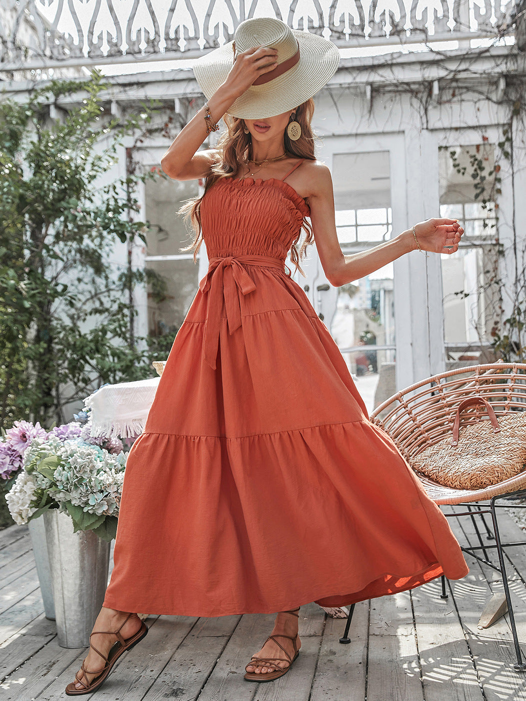 Free Falling Strapless Tiered Maxi Dress - Papaya