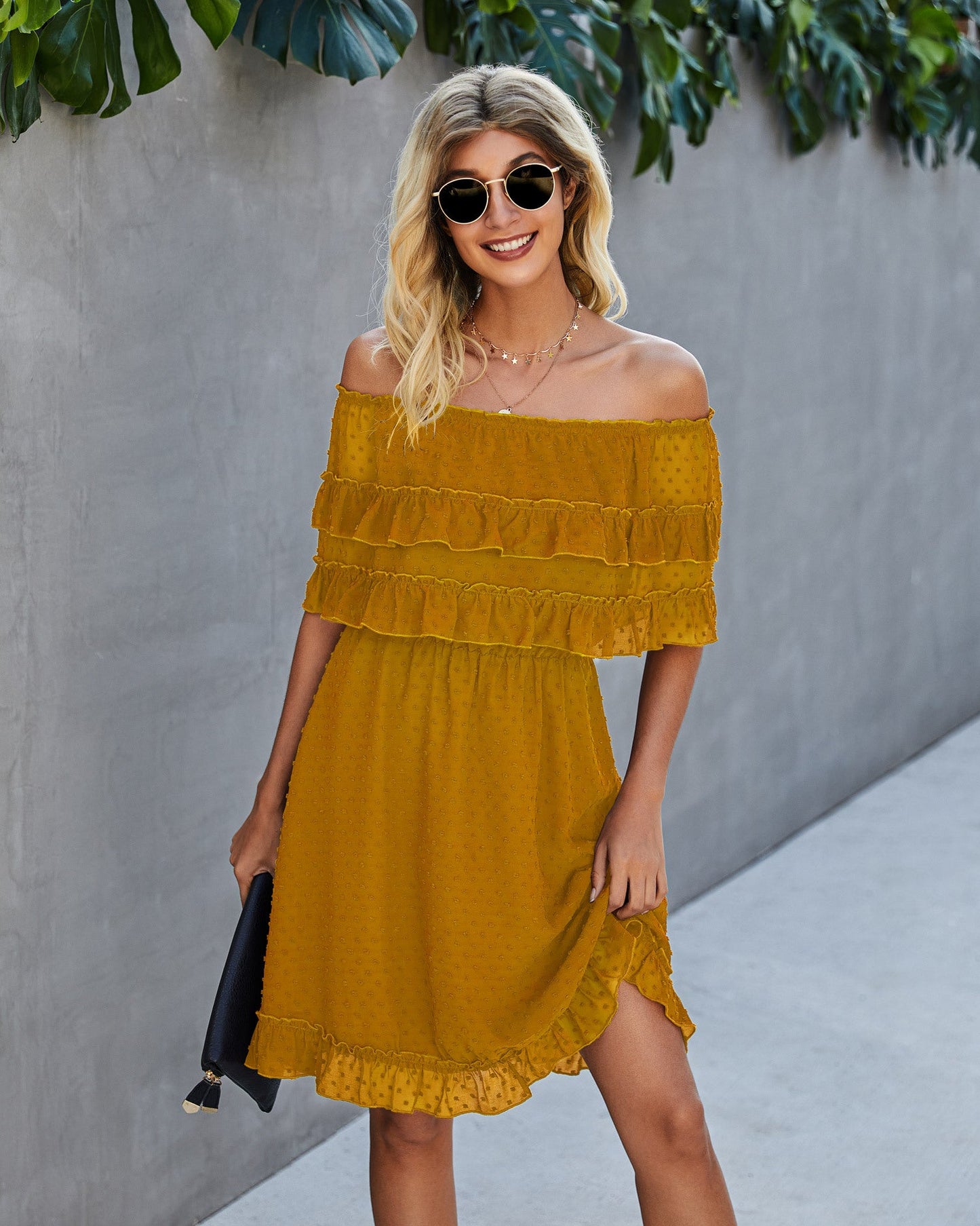 Panache Off The Shoulder High Low Maxi Dress - Sunflower