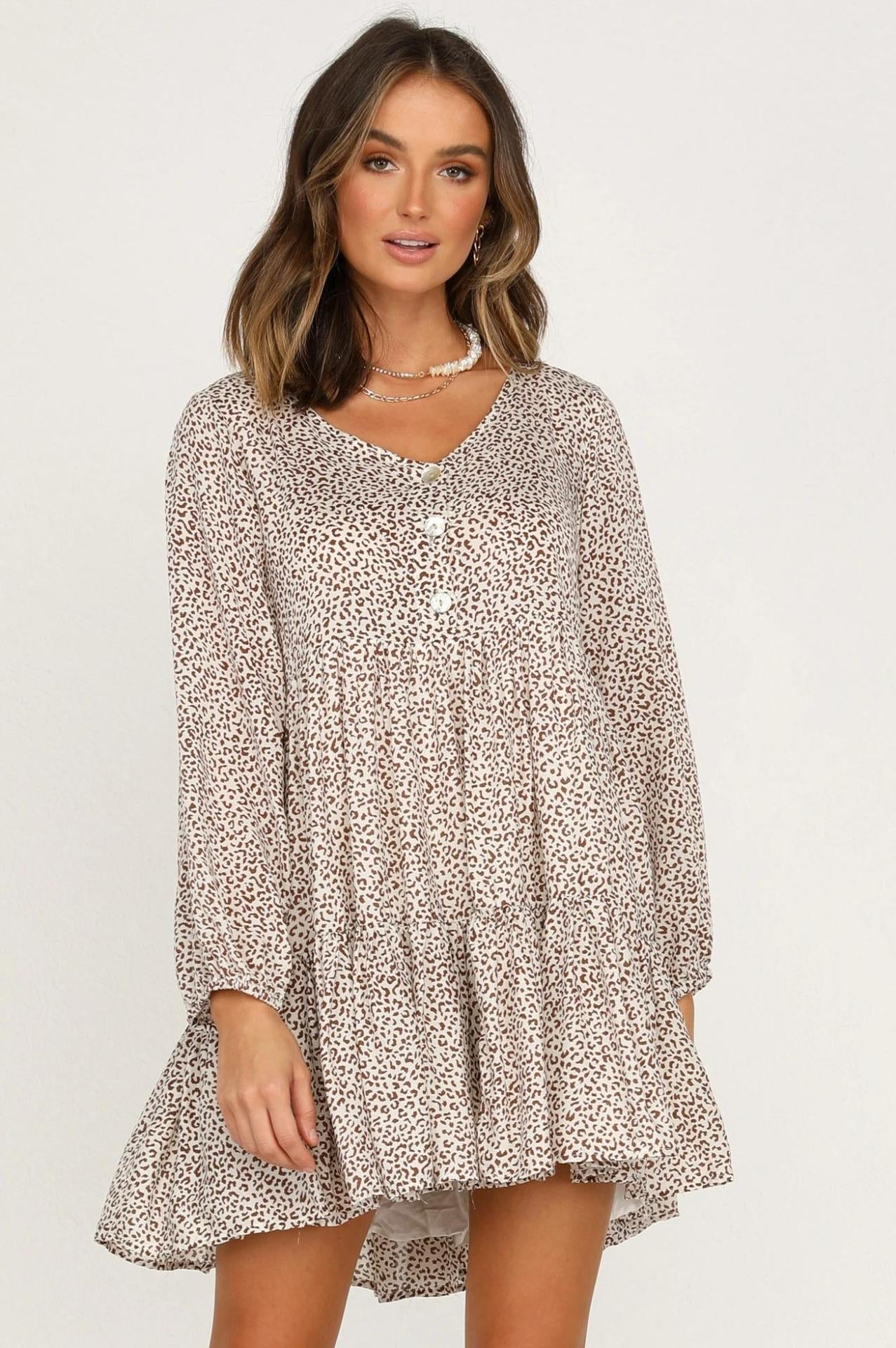 Now Or Never Animal Print Knit Henley Dress