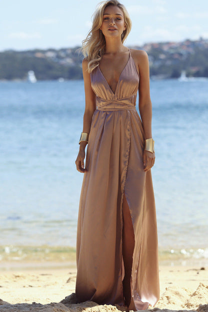 Esmeralda Metallic Wrap Maxi Dress