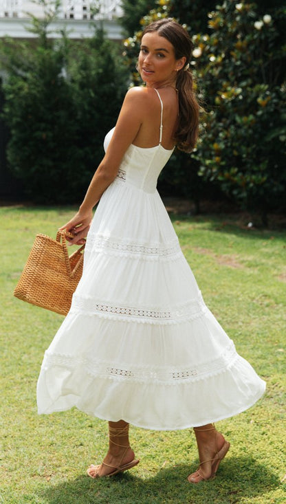 Desert Light Crochet Lace Tiered Midi Dress