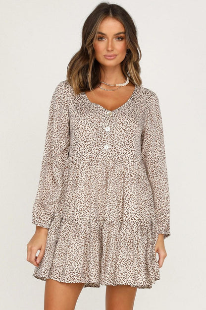 Now Or Never Animal Print Knit Henley Dress