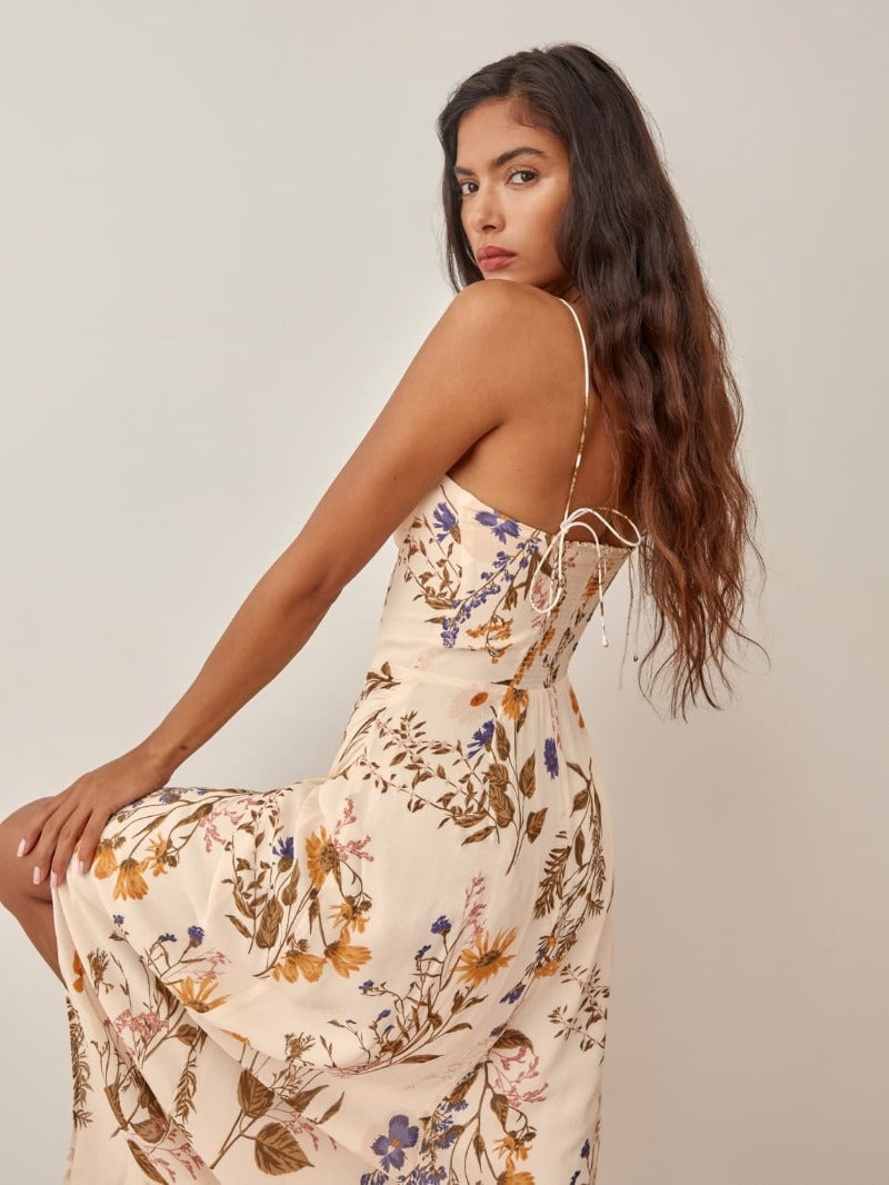 KittenAlarm - Smile Says It All Floral Tie Front Maxi Dress