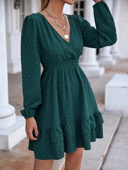 Samar Satin Embossed Cowl Neck Dress - Hunter Green