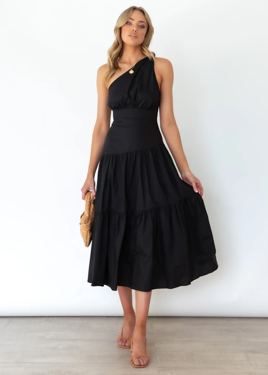 Fall In Love One Shoulder Maxi Dress - Black