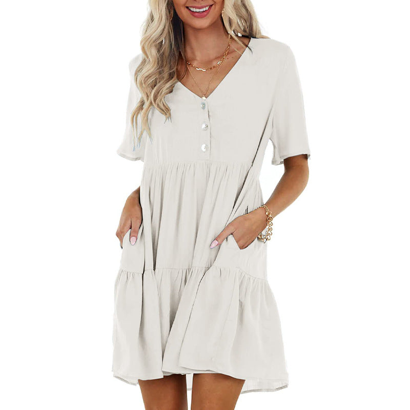 Giddy Pocketed Babydoll Dress - Ecru