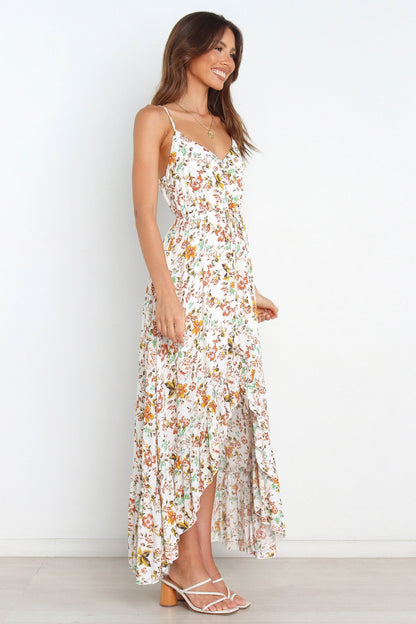 Bingham Satin Floral Ruffle Maxi Dress - Cream