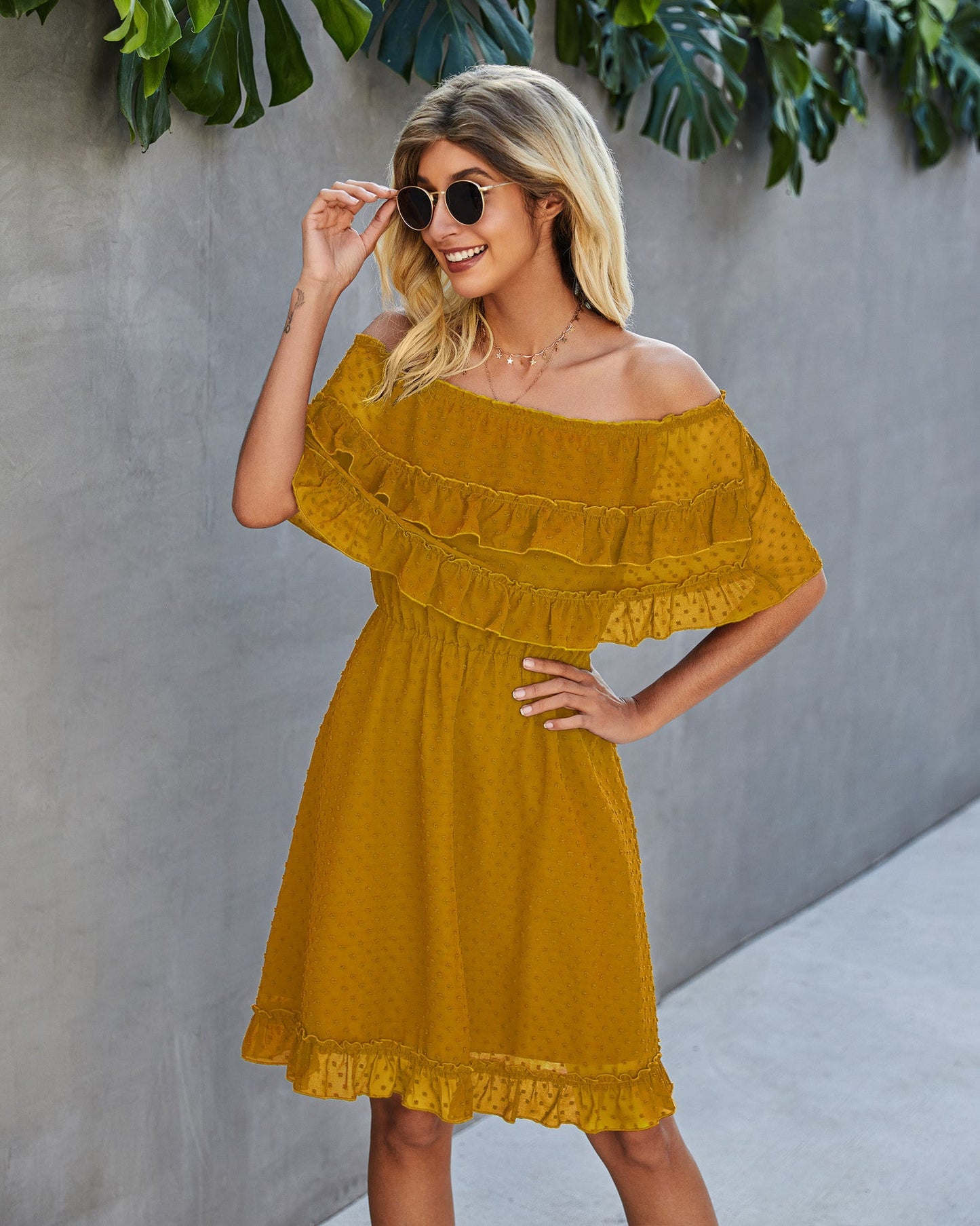 Panache Off The Shoulder High Low Maxi Dress - Sunflower