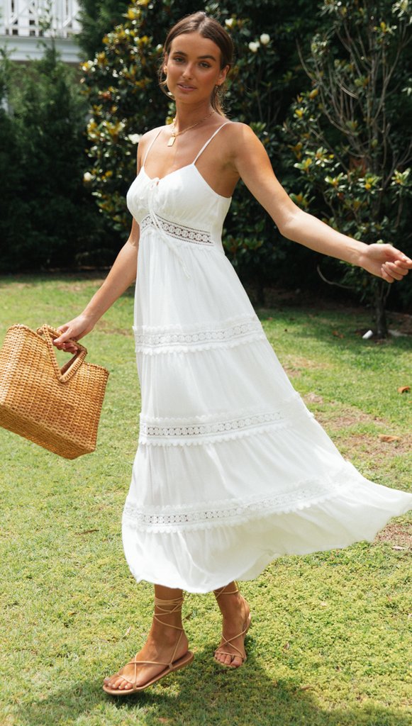 Desert Light Crochet Lace Tiered Midi Dress