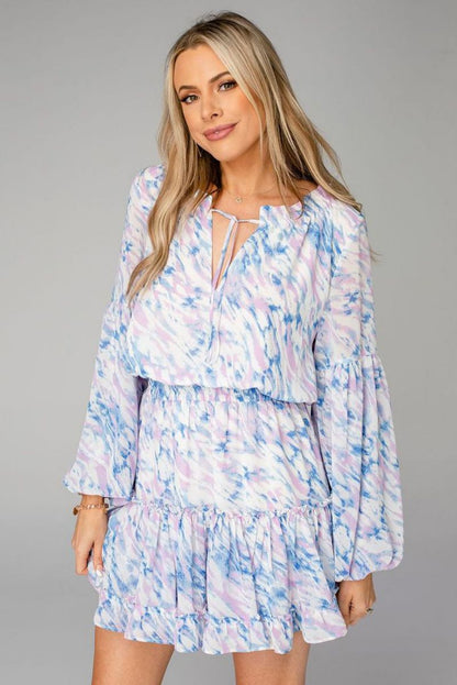 Rosaline Paisley Button Down Ruffle Dress - Blue