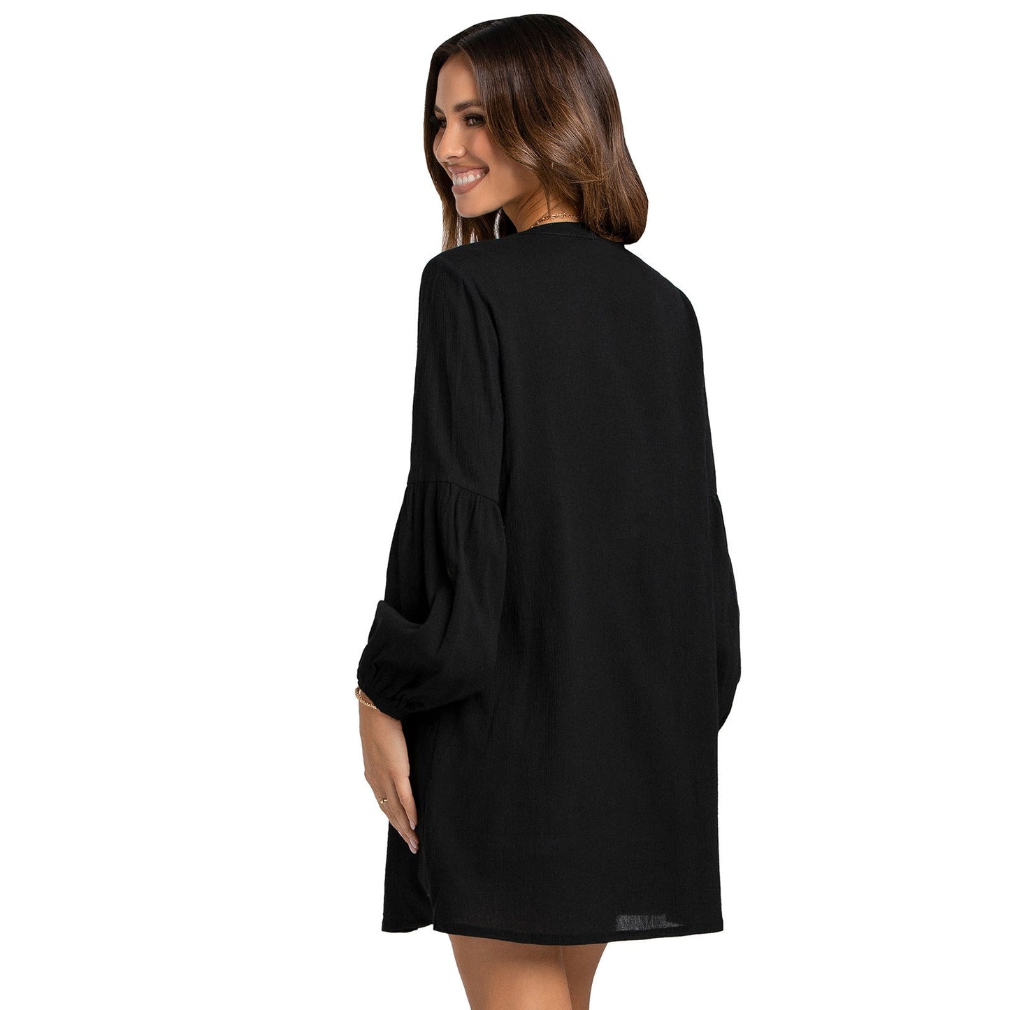 Noland Button Down Cover-Up Dress - Black