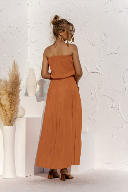 Free Falling Strapless Tiered Maxi Dress - Golden Yellow