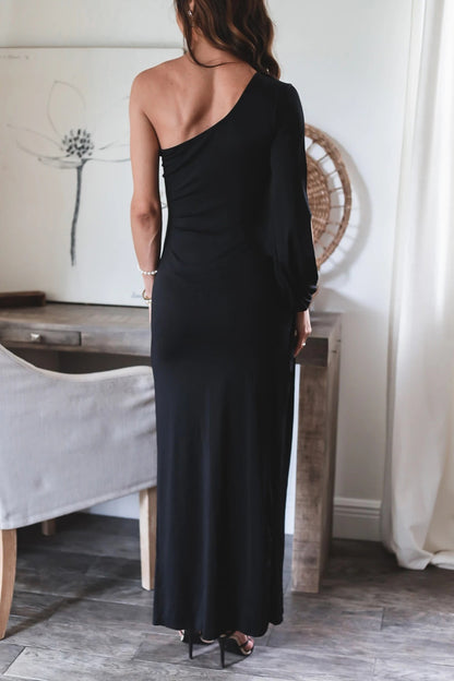 From The Source One Shoulder Maxi Dress - Black