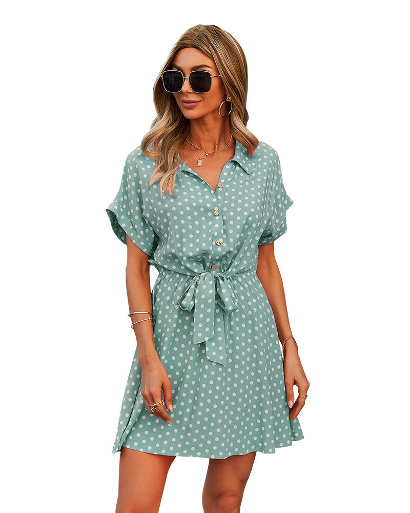 Manika Spotted Button Down Shirt Dress - Slate Blue