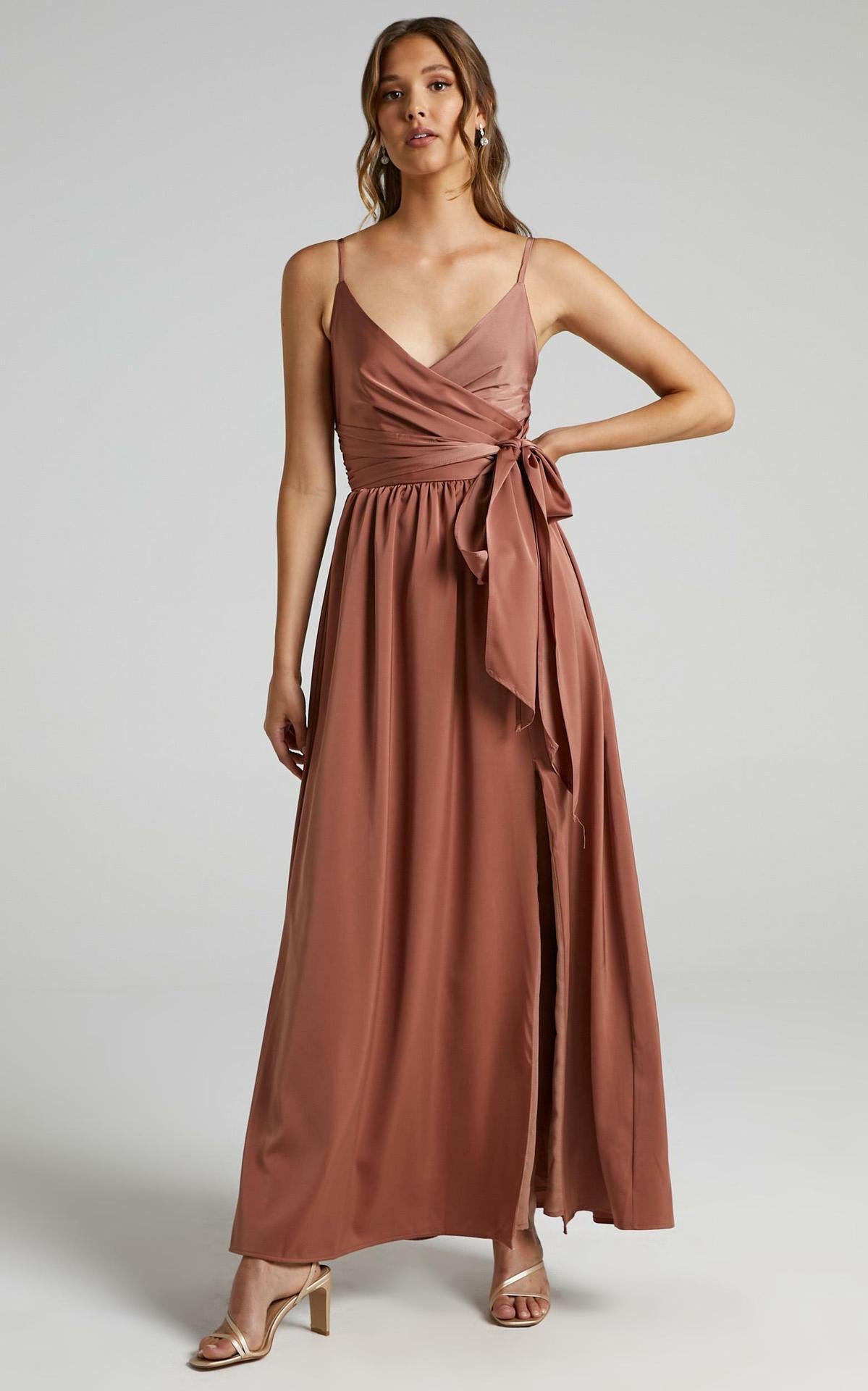 Limelight Satin High Low Maxi Dress - Mauve